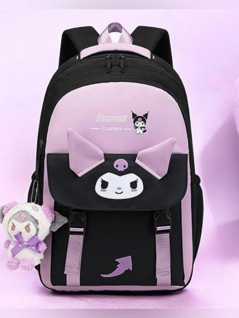Cute & Pretty Purple KUROMI Casual Travel / School Backpack, with Plush Pendant